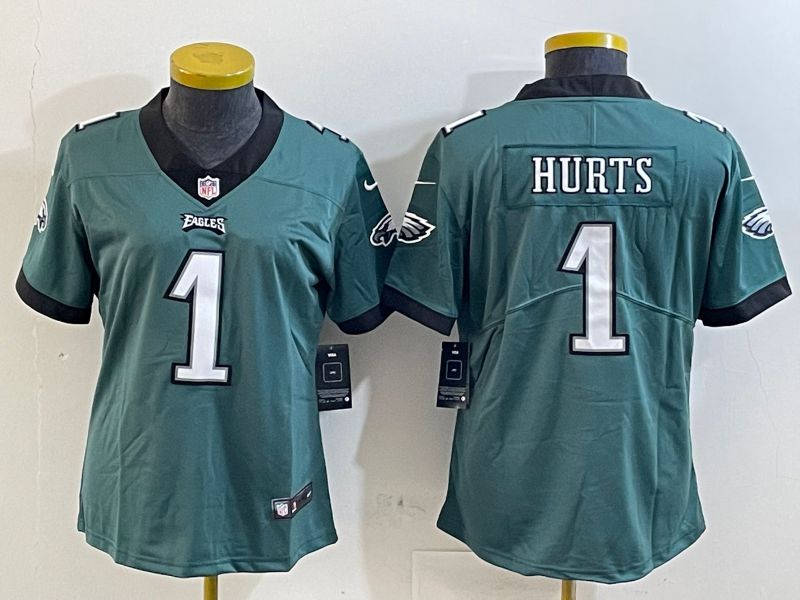 Women Philadelphia Eagles 1 Hurts Green 2025 Nike Vapor Limited NFL Jersey style 1